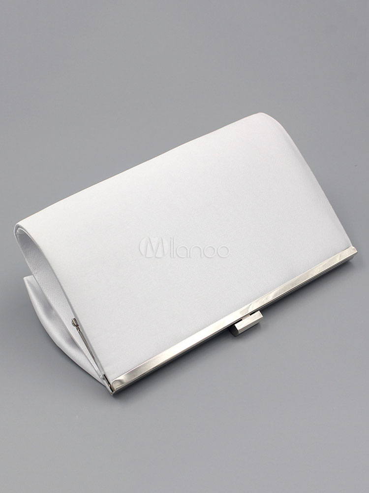 White Wedding Clutch Bags Bows Silk Evening Purse Bridal Party Handbags