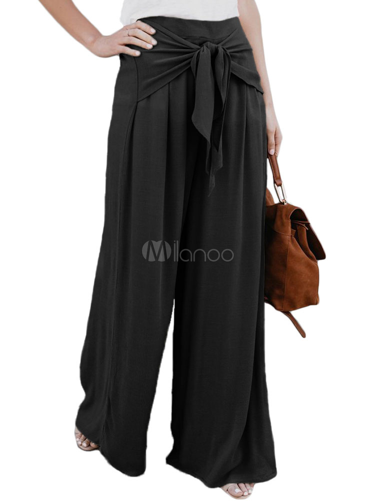 Wide Leg Pants Women Knotted Tie Waist Trousers - Milanoo.com