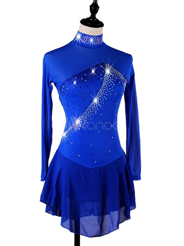 Figure Skating Dress Skating Wear Royal Blue Women Long Sleeve Beaded ...
