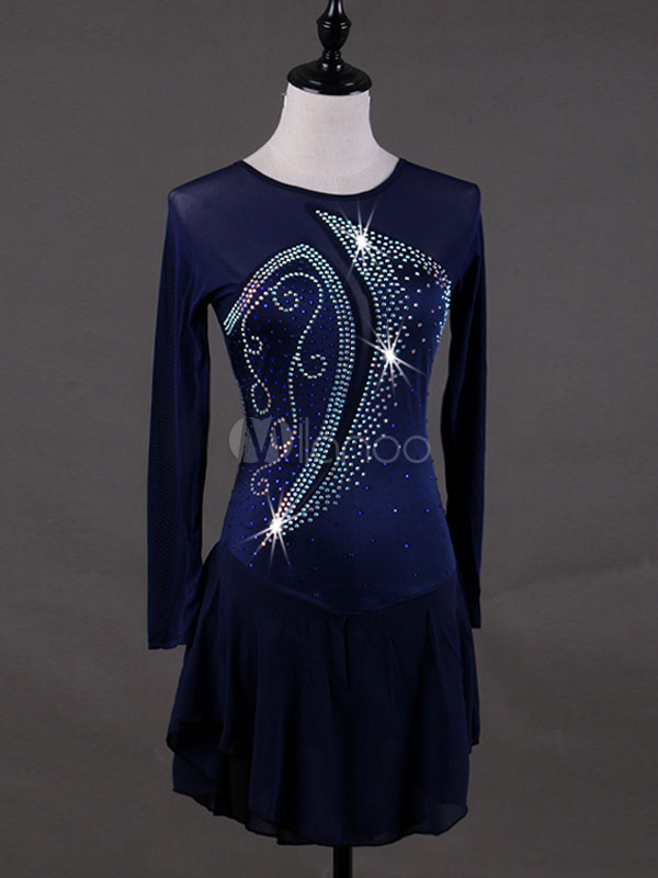 Ice Skating Dress Blue Women Long Sleeve Figure Skating Costume ...