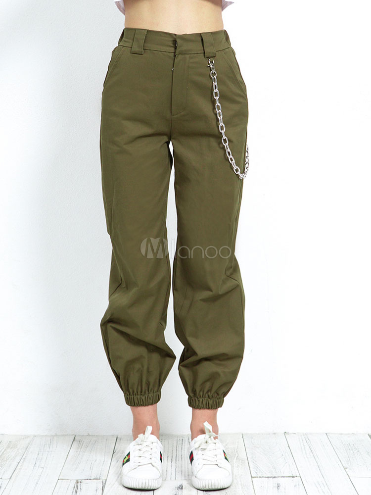Pantalones Casuales Para Mujer Cadenas Pantalones Jogger De Cintura Elastica Milanoo Com