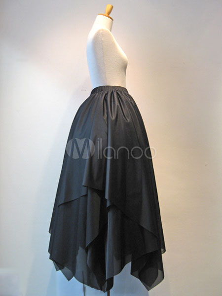ゴスロリ 軍服 スカート ゴシックロリータsk レイヤード フリル プリーツ アシンメトリー ブラック ロリータスカート ミリロリ Milanoo Jp