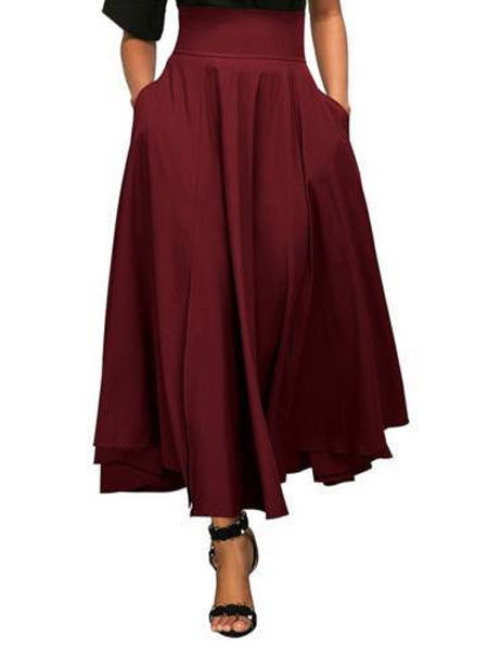 Mode Femme Bas Femmes | Jupes Longues Femmes en Mousselines Coupe Cintrée Décors avec Noeud Bas Evasée Unicolore avec Poches Jupe Longue - AW03157