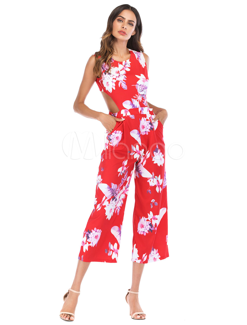 red jumpsuit floral