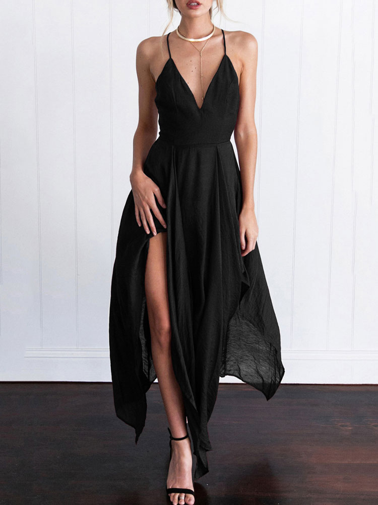 Women's Clothing Milanoo Chic | Sexy Maxi Dress V Neck Chiffon Backless Evening Dress - NQ76455