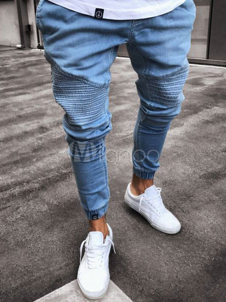 Jeans da uomo 2022 blu jeans aderenti con taglio jeans denim blu -  Milanoo.com