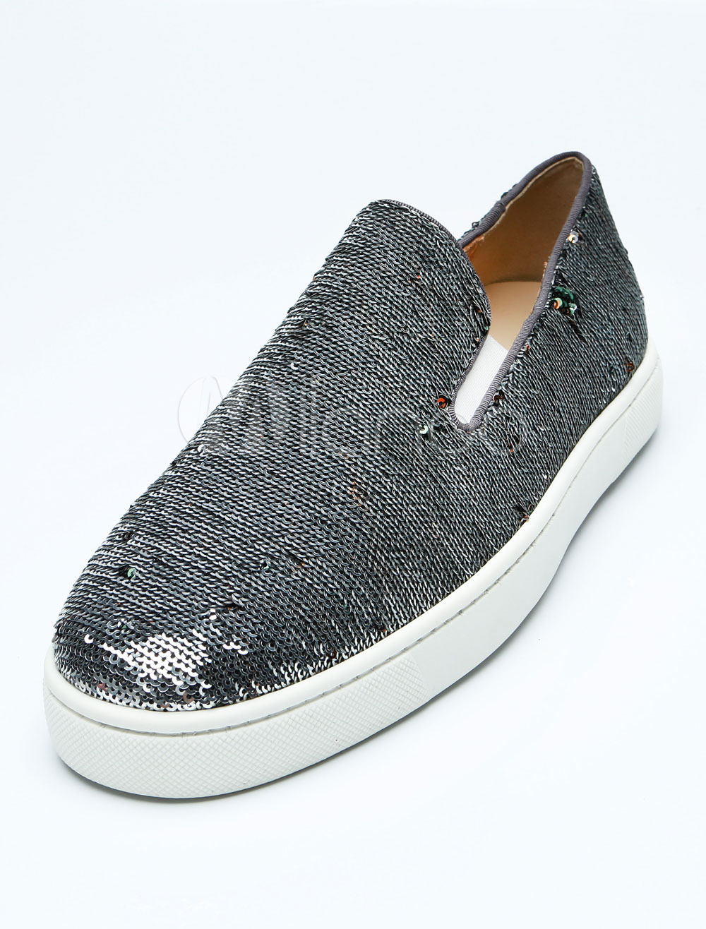 Grey Men Loafers Sequined Round Toe Slip On Shoes Grey Men Loafers Sequined Round Toe Slip On Shoes