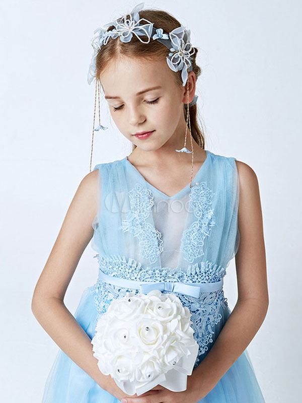 Flower Girl Headpieces Light Sky Blue Ribbon Headband Girls Hair Accessories Flower Girl Headpieces Light Sky Blue Ribbon Headband Girls Hair Accessories