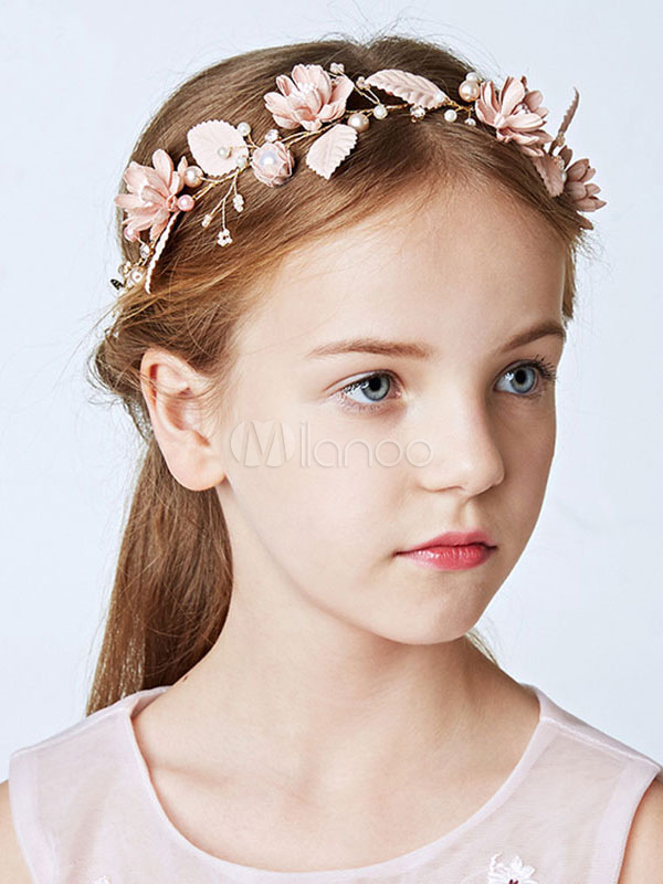 Flower Girl Crown Pink Pearls Headband Alloy Kids Hair Accessories