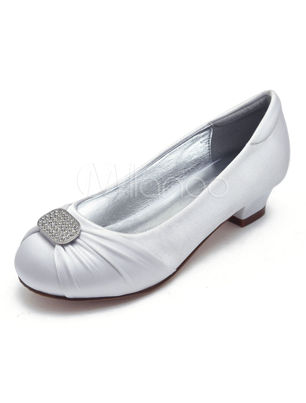 white satin flower girl shoes