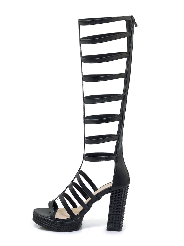 Women's Black Chunky Heel Platform Gladiator Sandals - Milanoo.com