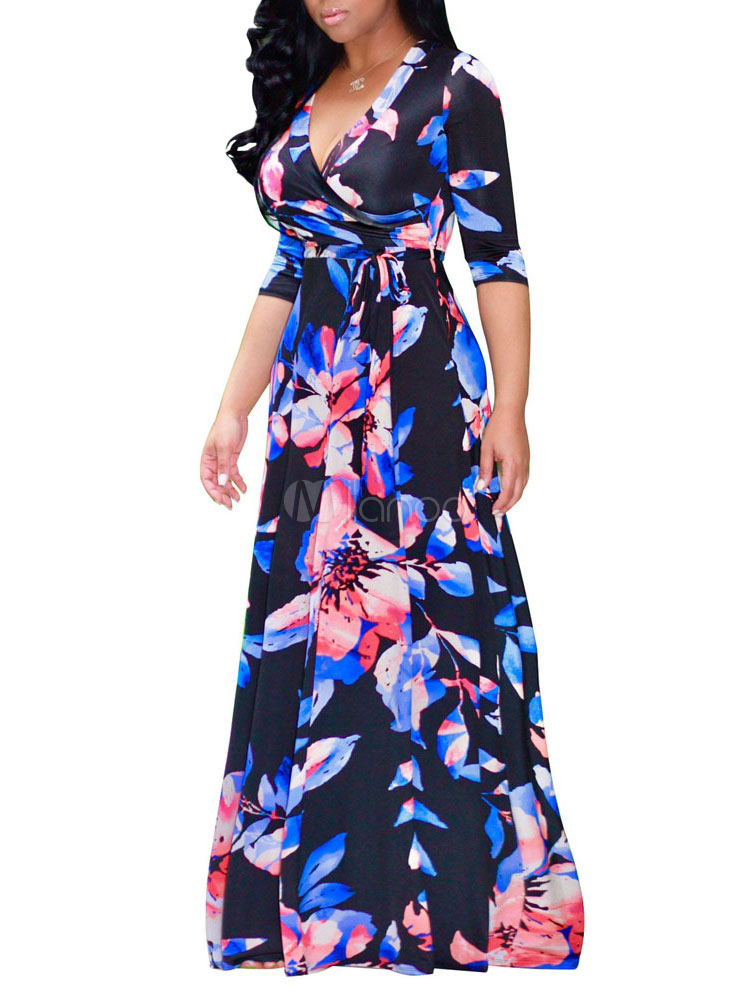 Maxi Dress Maxi Dress Robe imprimée à encolure en V