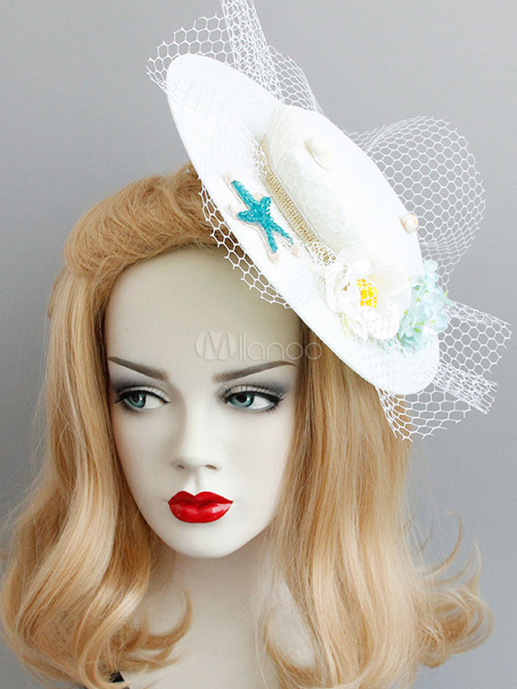 white wedding hat