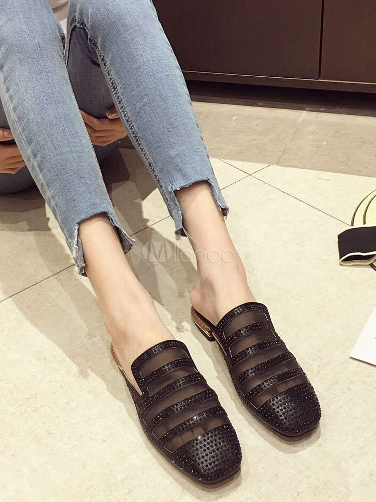 backless mules black