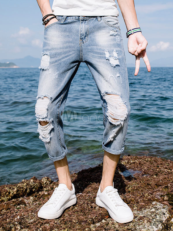mens distressed tapered jeans