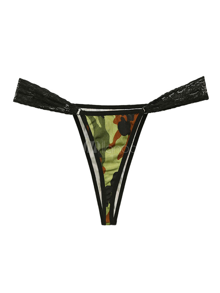 Women Sexy Panties Lace Camo Print Nylon Thong Underwear - Milanoo.com