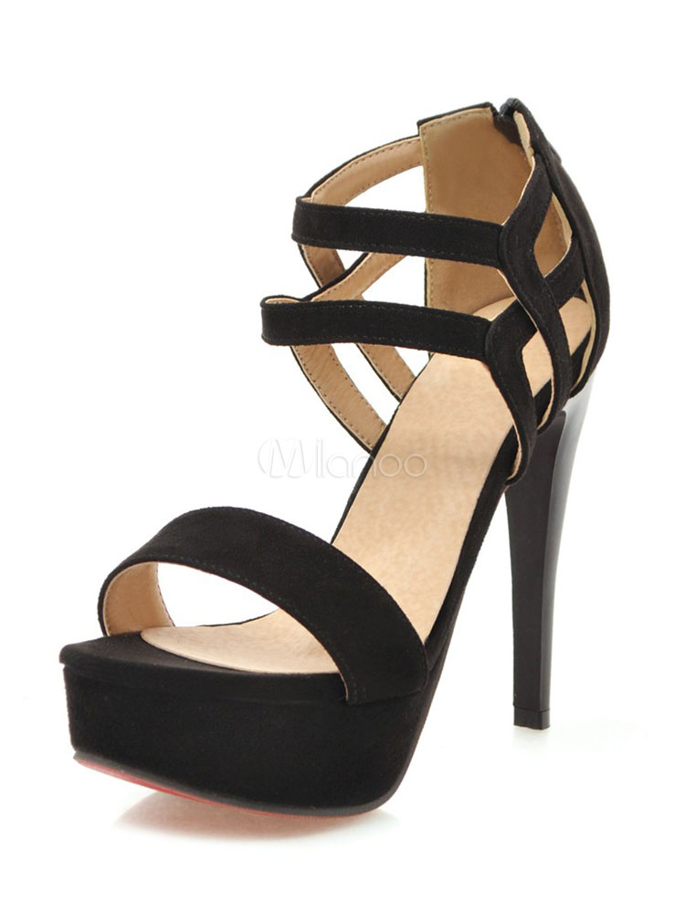 Sandalias de alto Zapatos abiertos de la sandalia de la del dedo del pie abierto negro para las mujeres - Milanoo.com
