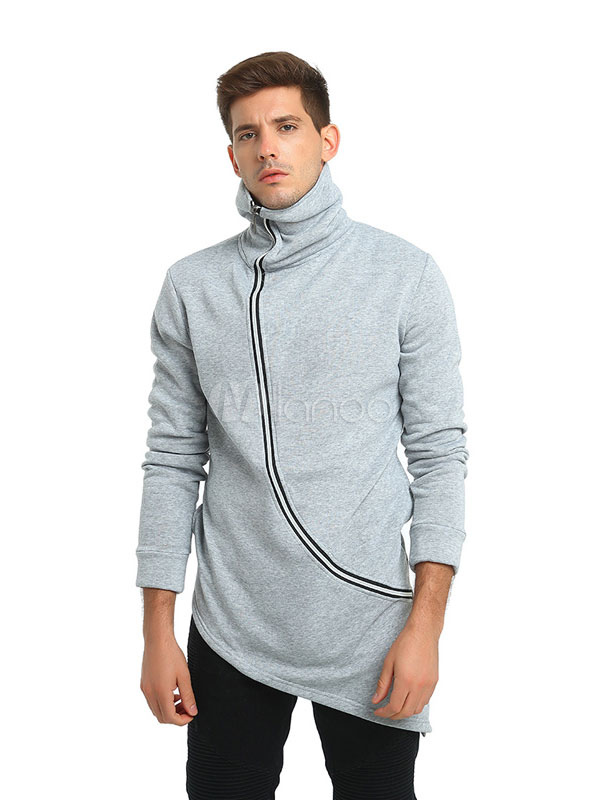 high neck pullover hoodie men's