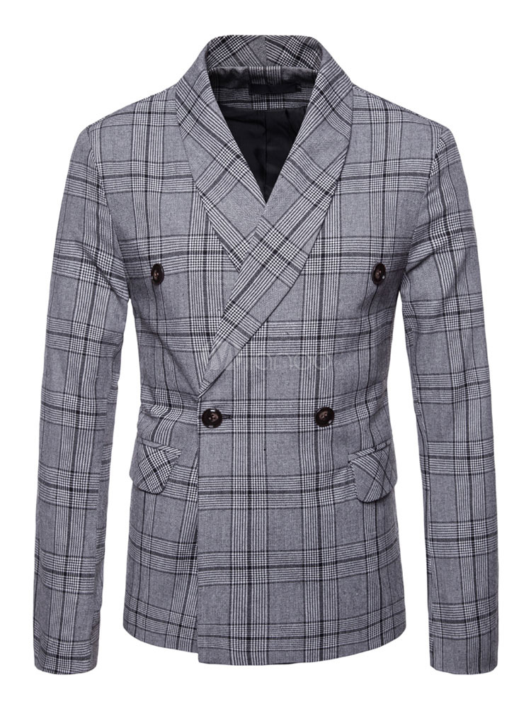 Ræv At øge straf Blazer For Men Plus Size 1950s Double Breasted Suit Jacket Shawl Lapel  Plaid Casual Blazer - Milanoo.com