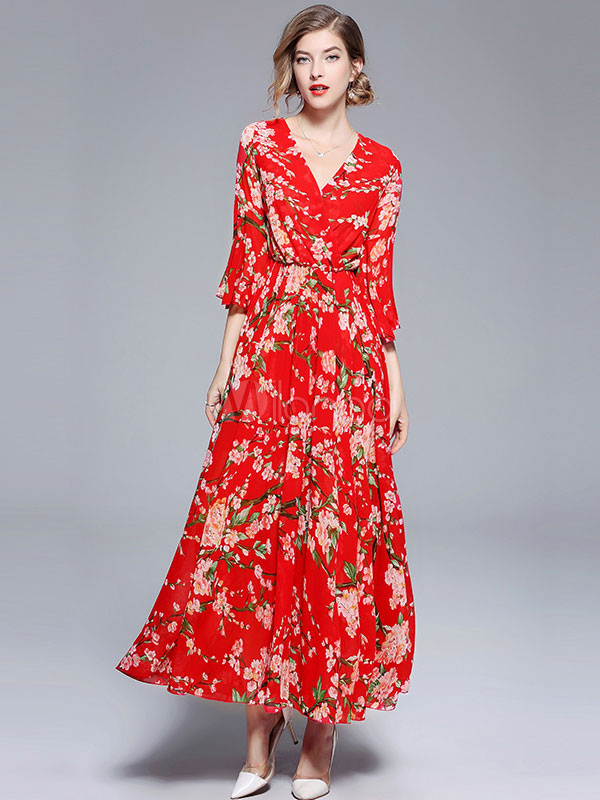 Red Flower Maxi Dress Best Sale, UP TO ...