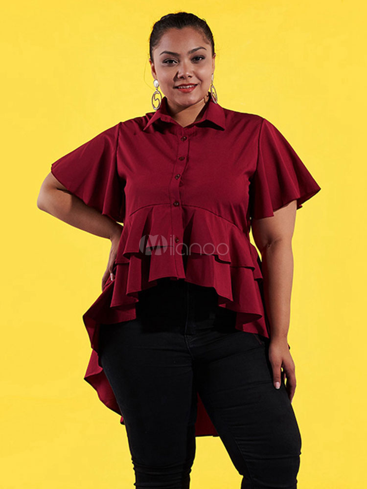 Download Plus Size Shirt Ruffles Layered Butterfly Sleeve High Low Oversized Top Milanoo Com