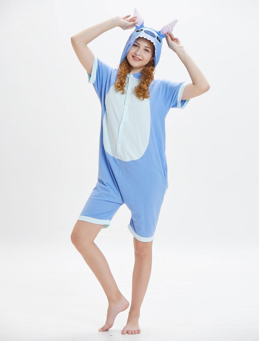 Costume Carnevale Stitch Kigurumi Tutina Pigiama Adulto Blu Tute corte  Unisex Animal Sleepwear Costume Carnevale 