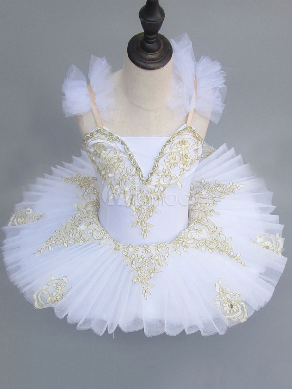 White Ballet Dance Costume Embroidered Pleated Ballerina Dresses ...