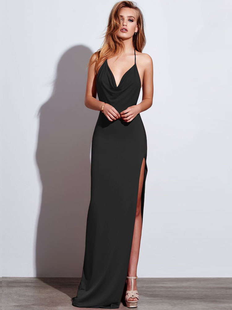 Women's Clothing Dresses | Sexy Maxi Dress Halter Evening Dress Backless Split Party Dress - IF55900