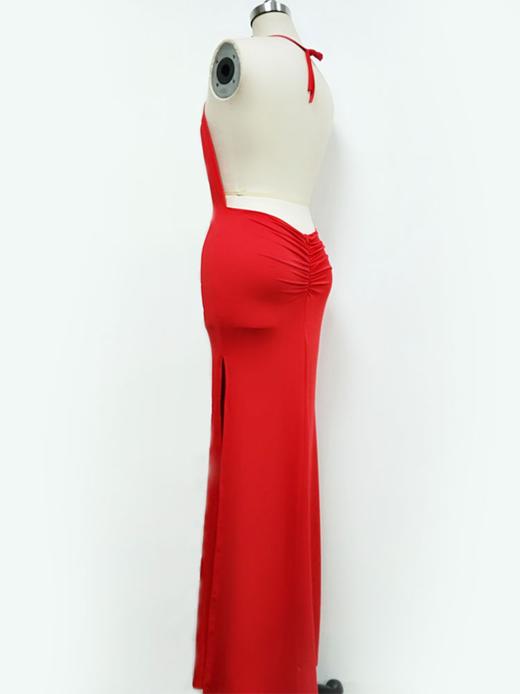 Women's Clothing Dresses | Sexy Maxi Dress Halter Evening Dress Backless Split Party Dress - WW39258