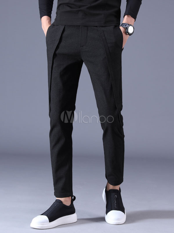 Pantalón casual para hombre Pantalón negro ajustado con cuello en algodón  para hombre - Milanoo.com