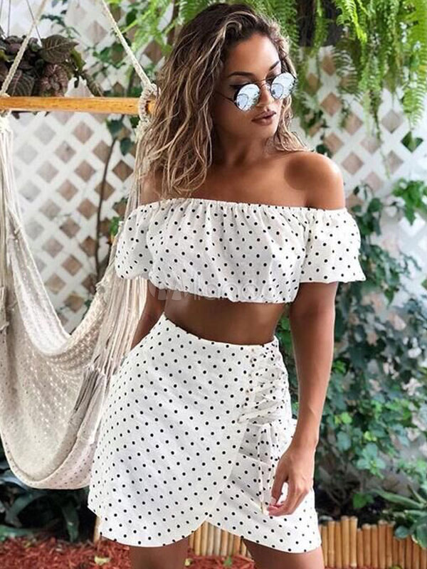 white off the shoulder two piece set