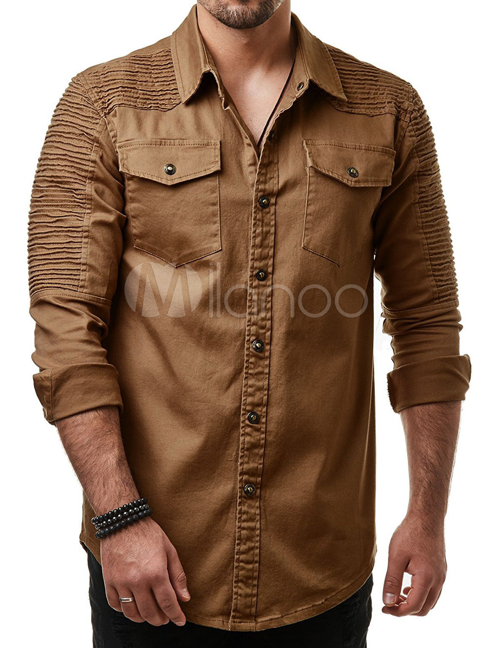 Abeaicoc Mens Pockets Button Up Fashion Long Sleeve Cargo Denim Work Shirt