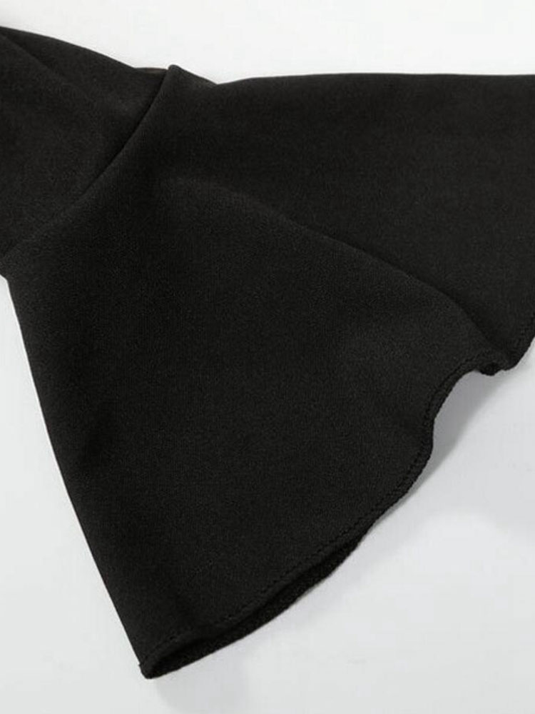 Black Bodycon Dress Flared Sleeve Ruffles Solid Color Mini Dress ...