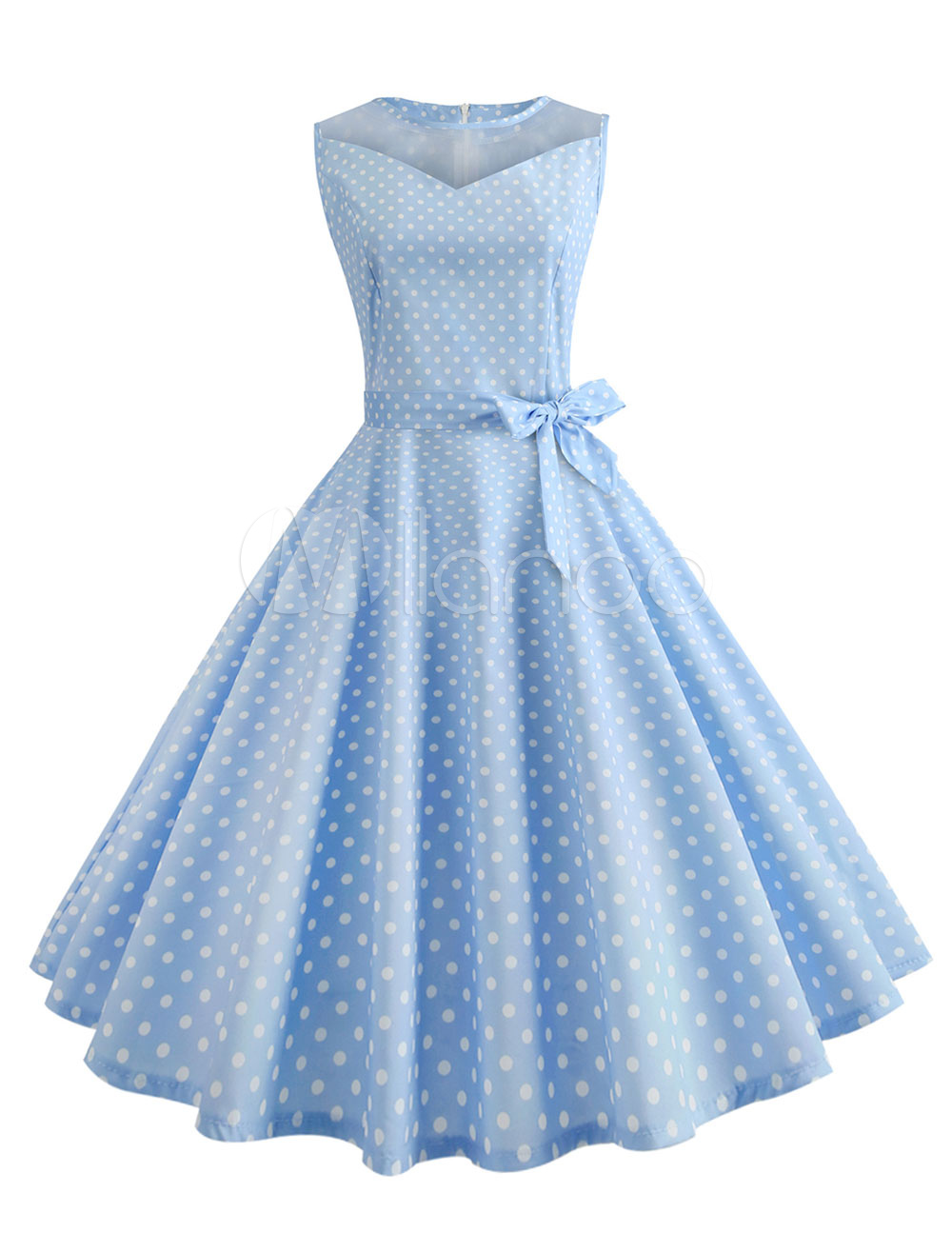 FEDULK Womens Sleeveless Classic Vintage 1950s Polka Dot Print Patchwork Swing Dress 
