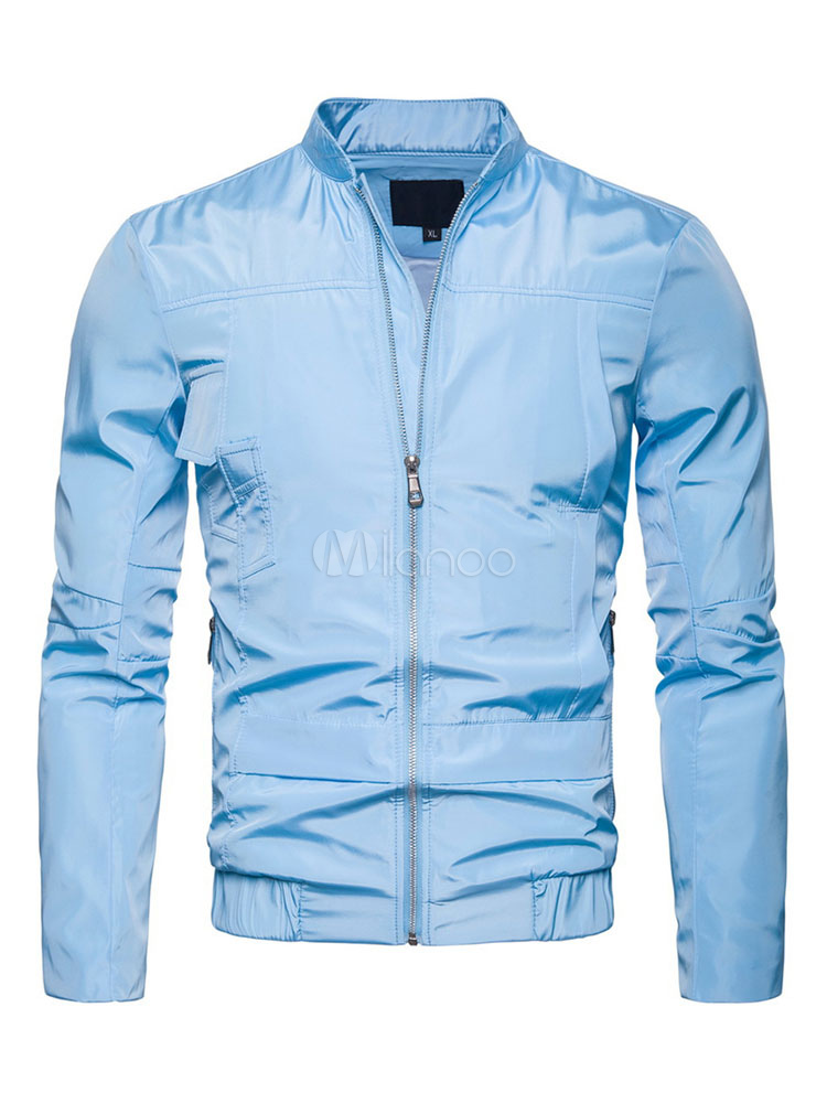 Marine Coupe Montant Col À Longues Vent Veste Zippé Bleu Manches Courte Homme Utilitaire qUn6STg