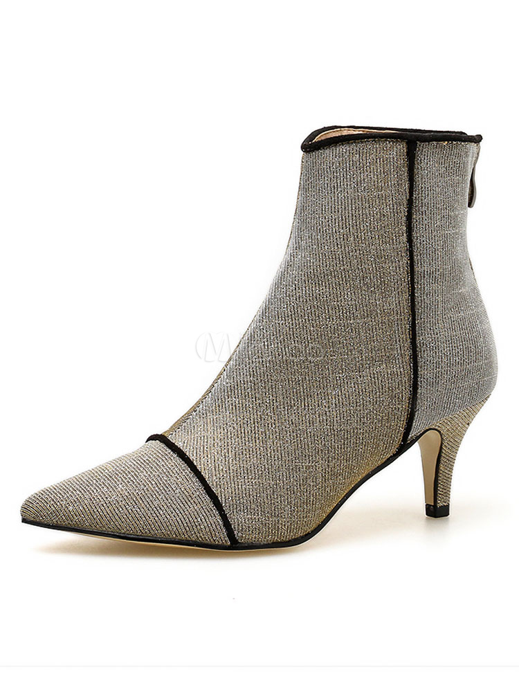 gold kitten heel ankle boots
