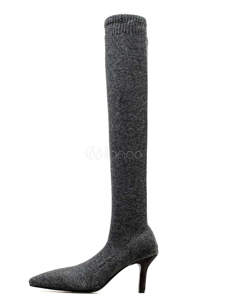 grey thigh high boots no heel