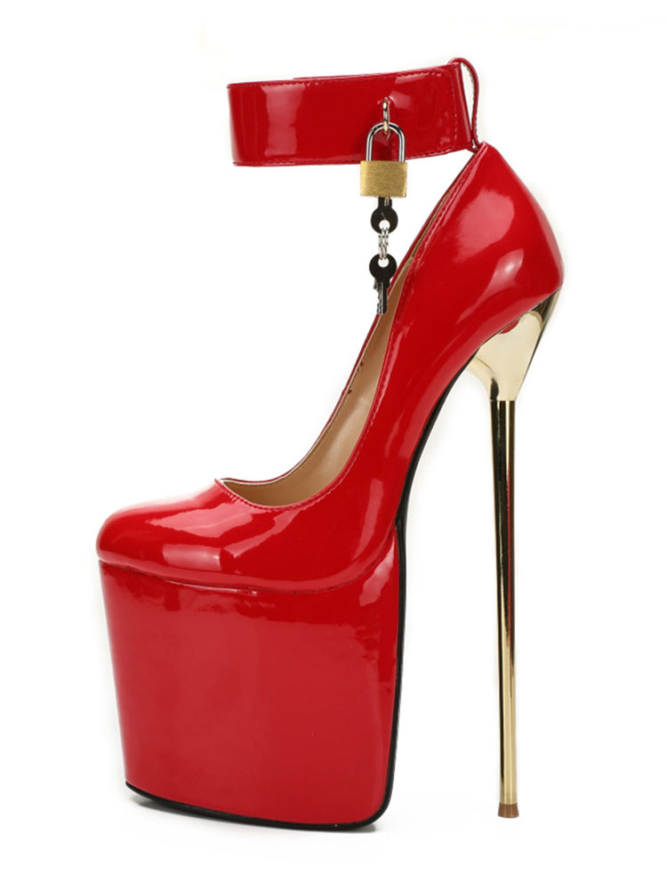 Red Sexy Shoes Platform Almond Metal Detail Stiletto Heel Ankle Strap ...