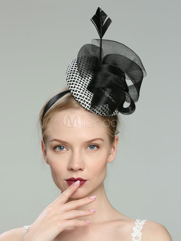 Schwarze Hochzeit Kopfschmuck Vintage Fascinator Hut Leinen Stirnband Braut Haarschmuck Milanoo Com