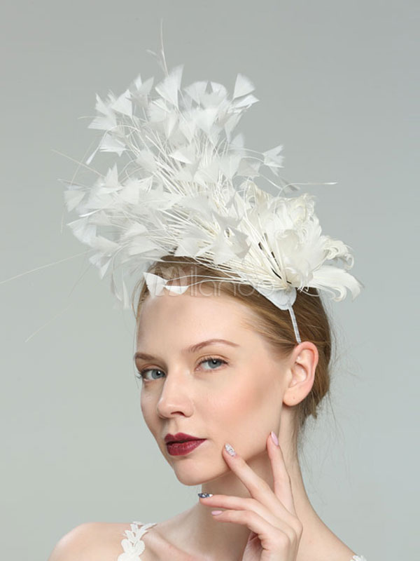 Feathers Wedding Headpieces White Vintage Royal Bridal Hair