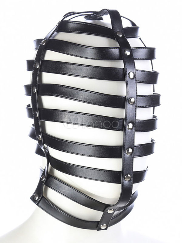 Head Harness Sexy Leather Black Soft Hood Hollow Mask Headgear Roleplay