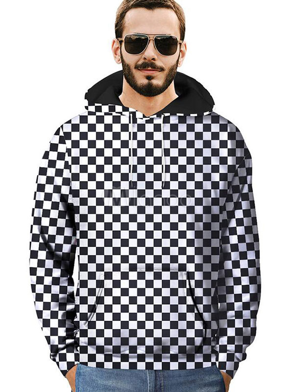 plaid pullover moletom com capuz