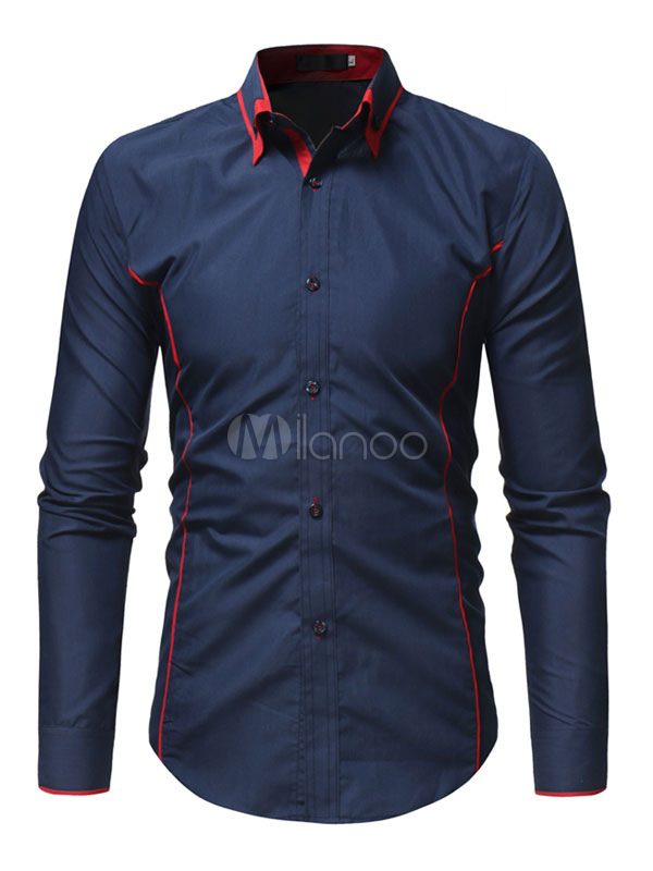 Long Sleeve Shirt Two Tone Stripe Cotton Slim Fit Men Casual Shirt ...