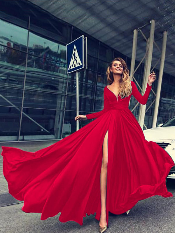 red maxi split dress