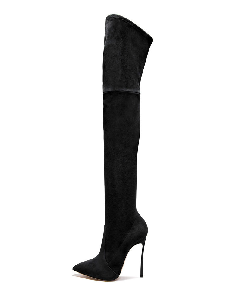 Black Over Knee Boots Women Pointed Toe 
