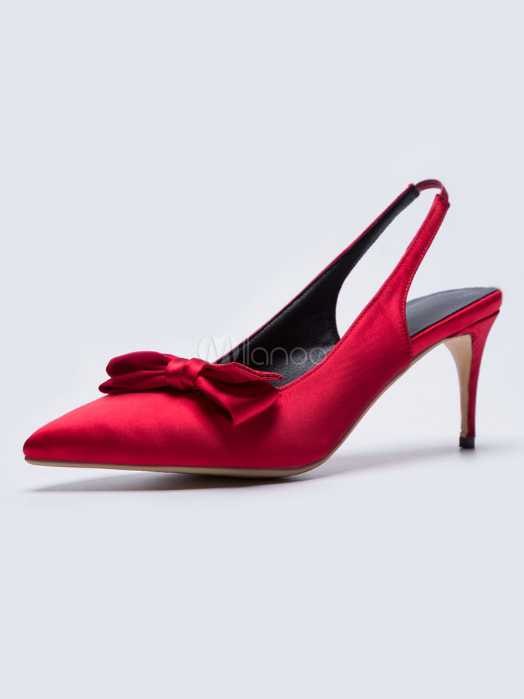 Kitten Heel Pumps Red Pointed Toe Bow 
