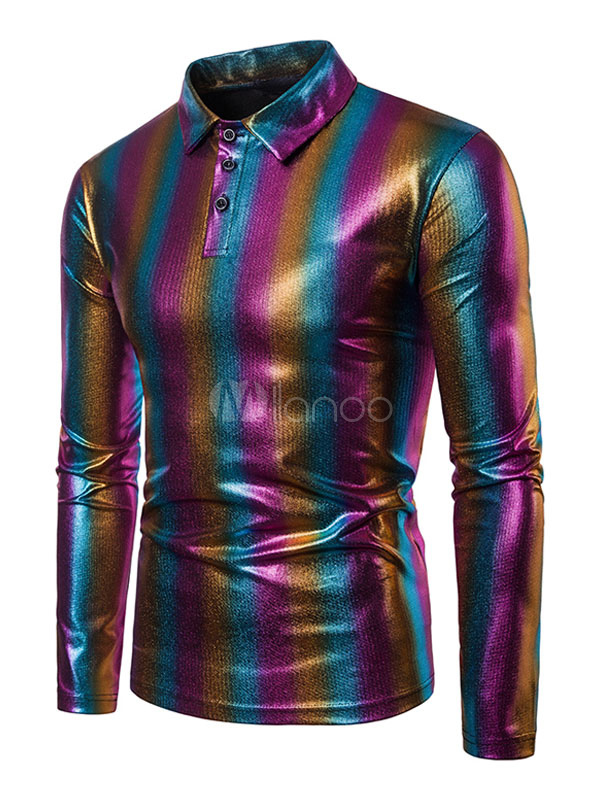 Men Metallic Polo Shirt Multi Color Shimmering Gild Slim Fit Long ...