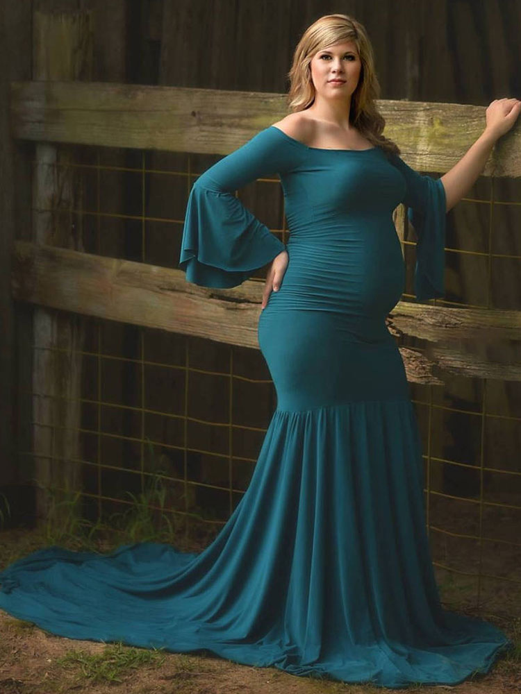 bell sleeve maternity maxi dress