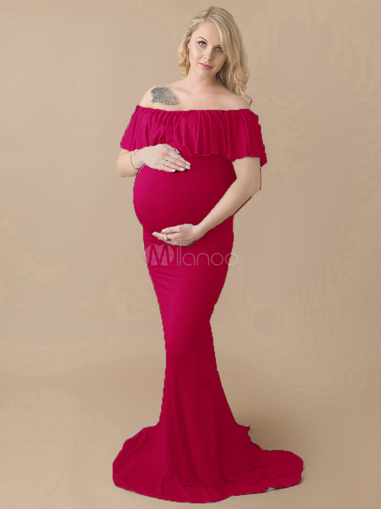 Maternity Maxi Dress For Photoshoot Off The Shoulder Dress Ruffles