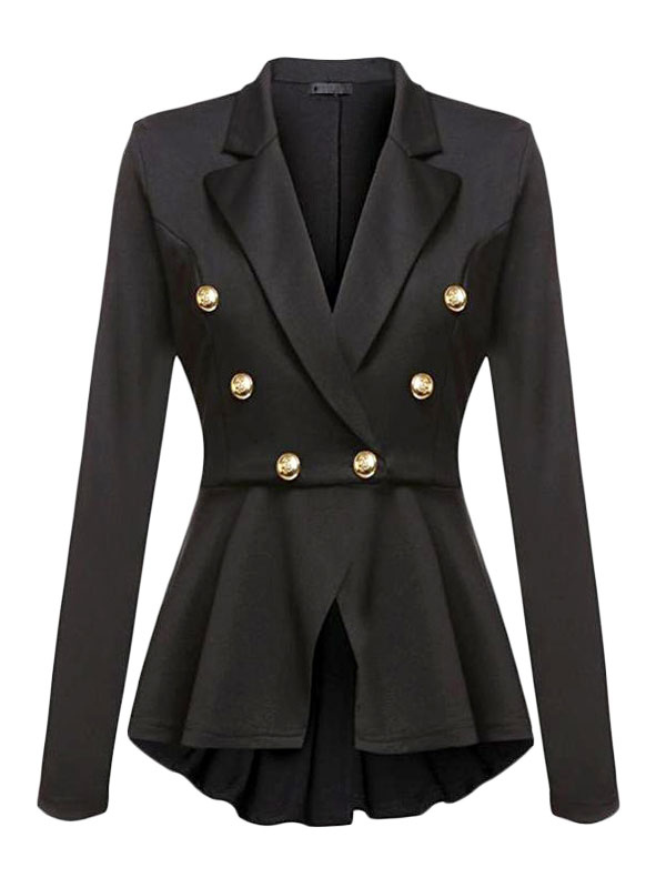 Women Blazer Jacket Military Long Sleeve Buttons Double Breasted Peplum ...